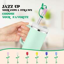 Straw Toppers For  Cup, Cute Straw Cover Cap Compatible With 20 30 40 Oz Tumbler And Water Bottles, 6 8 10mm Straws Accessories, 2Pcs Silicone Rose Flower For Women Girls Friends Gift (Pink)