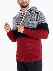 Men's Color Blocked Hooded Sweater - 紅色 - 查看 5