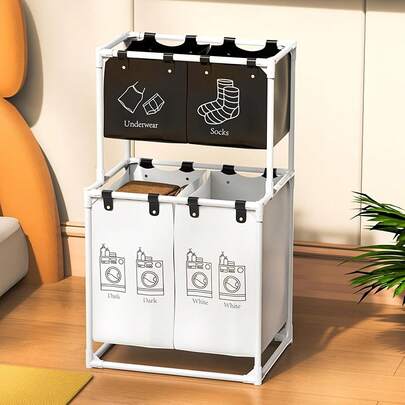 3-Tier Extra Large Dirty Clothes Storage Organizer With 4 Removable Bags And A Top Compartment For Detergent And Accessories, Spacious Laundry Hamper For Dirty Clothes, Toys, And Bathroom, Laundry Room And Bedroom Storage Solution, Durable Handles And Stable Frame For Everyday Use, Easy Separation And Quick Access, High-Capacity And Multi-Compartment Design For Clear Organization