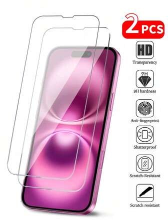 2 UNIDADES Protectores de pantalla de vidrio templado HD resistentes a arañazos y golpes - Acabado ultra suave y cristalino para 16/15/14/13/12/11/8/7/6