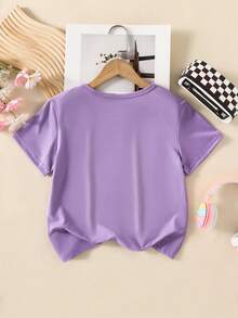 Camiseta de manga corta con estampado de lema de corazón para niña, regalo de vuelta al colegio - Morado - Ver 3