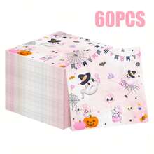 100/60/20 Stücke 13 x 13 Zoll süße Einwegservietten mit Halloween-Muster mit Spinnennetzen, Fledermäusen, Kürbishexen und anderen Mustern, dekorative Servietten für Feiertagstreffen und Halloween-Mottopartys