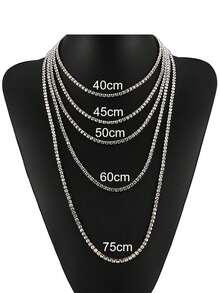 1条4毫米不锈钢网球链项链，男士嘻哈项链，镶嵌水晶锆石颈链，镀银项链，教师节礼物 - 銀色 - 查看 3