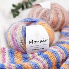 渐变彩虹色马海毛纱线，条纹渐变彩色纱线，适合 DIY 手工，适用于编织时尚镂空毛衣、围巾、帽子和女士披肩