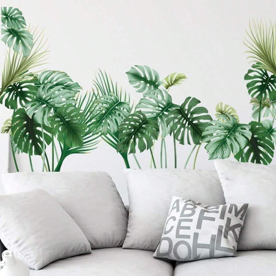 Tropical Wall Decals Palm Leaf Wall Stickers For Living Room Green Plants Wall Decor Posters Vinyl Peel And Stick Art Murals For Bedroom Nursery Office - Leaves-12 - View 1