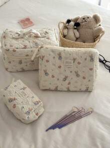 Borsa per il trucco con stampa di coniglio blu a forma di cuore, in tessuto morbido con cerniera, dolce e carino, borsa da toilette per uso domestico, da viaggio e quotidiano per le donne, elementi essenziali da viaggio, vacanza estiva, ritorno a scuola, borsa per la scuola, borsa da viaggio per le donne, borsa da viaggio per il trucco