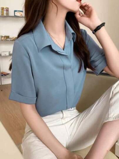 Summer Women Loose Short Sleeve Blouse, New Fashion Casual Shirt, Versatile Work Wear Top