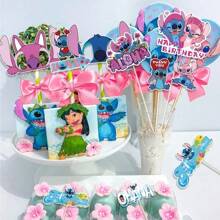 Disney 16/22/25 piezas, decoraciones de tema de dibujos animados de Disney para decorar pasteles de cumpleaños, tarjetas, suministros para fiestas, adornos, decoraciones de Frozen, decoraciones de cumpleaños > adornos para decorar pasteles, insertos para jarrones de la fiesta de Stitch, decoración de mesa de fiesta