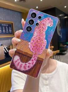 1pc Pink Leopard Transparent Anti-Scratch Anti-Fingerprint Soft TPU Phone Case, Precise Cutouts For Camera, Compatible With Samsung, Nothing, Pixel, INFINIX, Redmi Smartphones