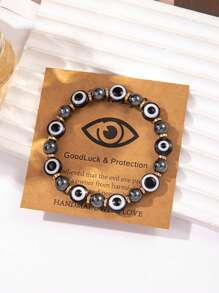 1pc Fashionable Obsidian Acrylic Evil Eye Good Luck Beaded Stretch Bracelet For Women, Suitable For Daily Wear