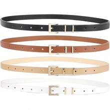 4 Pack Women Belts Jeans Dress Thin Waist Belt Ladies With Gold 0.55 Width, 2025 Style - F_黑色+米色+棕色+白色 - 查看 1