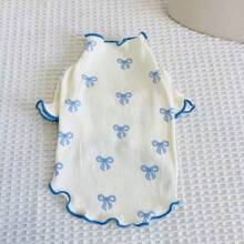 1 pieza Vestido de Body completo con estampado para mascota perro/gato con moño rosa, para Teddy, Poodle, Chihuahua, Vestimenta cómoda y transpirable para uso casual en interiores/exteriores para primavera/otoño