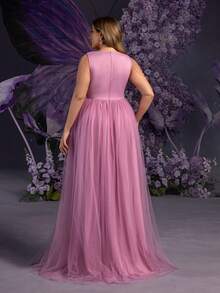 Faeriesty Vestido de maternidad de talla grande Dressalisa con escote en V sin mangas y detalles de hombros con cuentas - Falda de tul sobredimensionada lujosa para bodas, fiestas y eventos glamorosos de primavera/verano (Diseño de maternidad elegante y sofisticado, silueta favorecedora) - Púrpura malva - Ver 3
