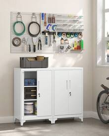 Caisson de Bureau, Placard Polyvalent, Armoire de Bureau à 2 Portes, Verrouillable, en Acier, pour Salon, Blanc Mat - Blanc - Voir 5