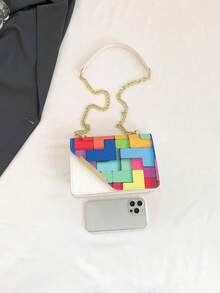 Contrast Color Women's Crossbody Small Square Bag, Fresh And Fashionable, Suitable For Vacation Outings - White - View 3