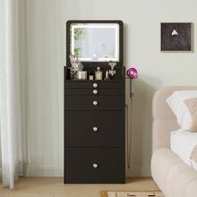 VOWNER 3 In 1 Makeup Vanity Desk With Flip Top Mirror, 19" Compact  Vanity Table With Visible Glass Desktop & Power Outlet, 3 Color Modes, Come With 3 Drawers & Storage Stool, Bedroom Small Vanity Set For Grils Women, Gifts For Christmas - Xem 8