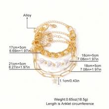 Set de 4 piezas de pulseras de mujer con encantos de corazón y estrella, acento de perla sintética, cadena gruesa de eslabones - Joyería de aleación versátil y elegante para fiestas, de múltiples capas