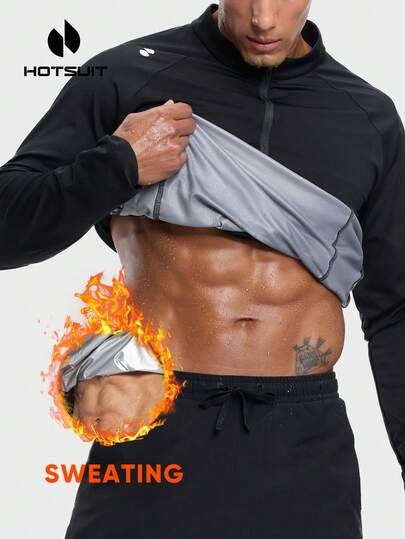 HOTSUIT 男士春季长袖桑拿服，压缩纯色男士运动夹克，半拉链设计，适合跑步训练，情人节礼物