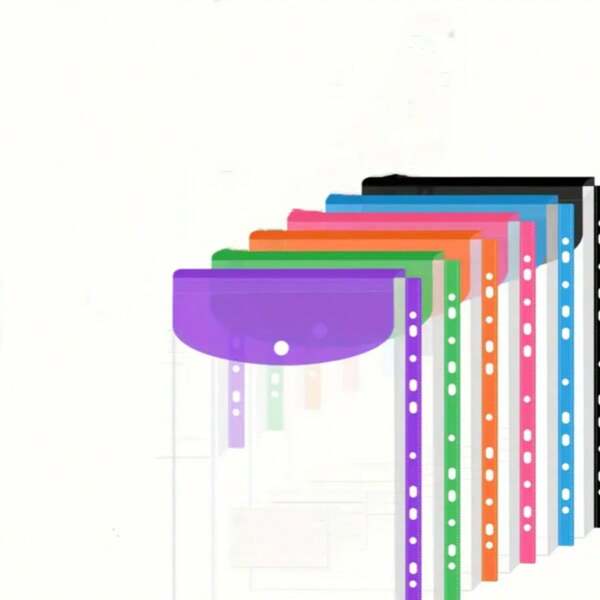 2 pezzi/4 pezzi/6 pezzi Buste di plastica trasparenti, tasche per fogli mobili con 11 fori, cartelle espandibili per raccoglitori ad anelli 2/3/4, con bottone e etichetta, adatte per scuola, casa e ufficio (apertura verticale)