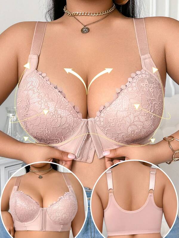 1pc Plus Size Women's Underwire Soft And Comfortable Bra With Back Design