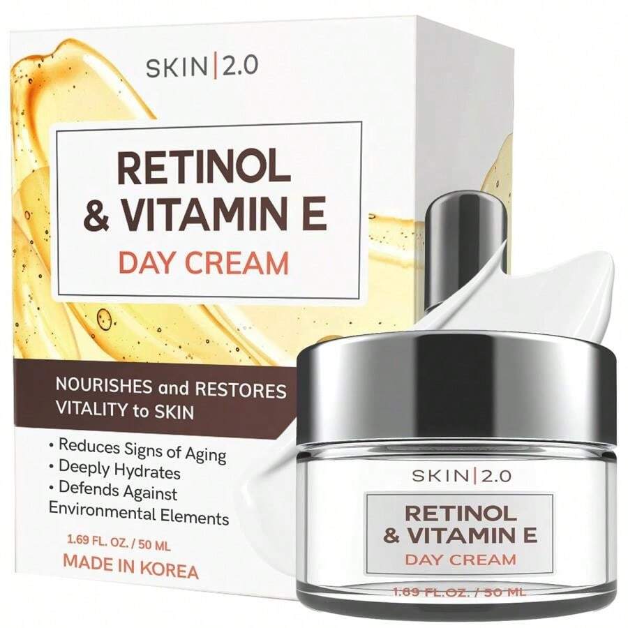 Crema hidratante de día y noche Skin 2.0 con Vitamina C y Colágeno - Probada dermatológicamente, iluminadora, antienvejecimiento, de belleza limpia, libre de crueldad, cuidado de la piel coreano para todo tipo de pieles - 1.69 oz (paquete de 2) - Retinol y vitamina E - Ver 1