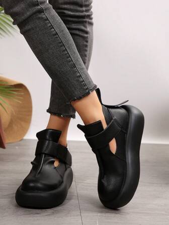 New Black Round Toe Slip-On Single Buckle Thick Sole Comfortable Fashion Versatile Flats For Women