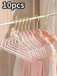 5/10pcs Clear Acrylic Hangers Plastic Glitter Coat Hanger Non Slip Space Saving Suit Hangers Heavy Duty Clothes Hanger With Non Slip Notches Clear Clothes Hangers Plastic Coat Hanger For Adult Closet, Space Saving Laundry Hanger For Dress Suits