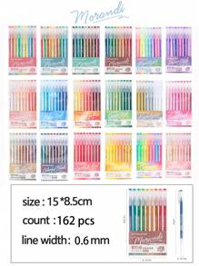 Languo 213 Pcs 1 Set High Capacity Color Neutral Pen Gel Pen Acrylic Paint Markers Pens, Student Painting Drawing 207 Colors Color Handbook Pen, Painting Graffiti Outline Can Be Stacked Color Fine Tip Neutral Pen 0.6mm, 24 Color System Set Candy Color Morandi Color Cute Stationery Pen