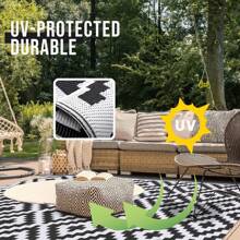 Tappeto da esterno impermeabile 9*12 ft, tappeto in plastica reversibile, tappeto da esterno moderno, grande tappeto da esterno per patii, camper, patio, giardino, terrazza, picnic, spiaggia, campeggio, nero e bianco
