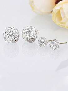 1 par de brincos de bola dupla de prata esterlina S925 para mulheres, brincos pendurados na frente e atrás com diamantes, brincos de gancho