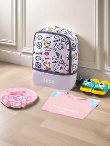 Mochila infantil à prova d'água com desenho animado, bolsa de natação com compartimento para molhado e seco, adequada para natação, surfe, parque aquático, piscina, praia ao ar livre