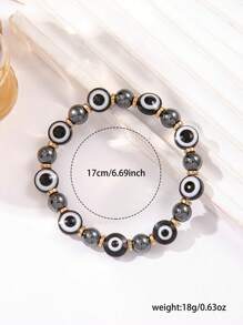 1pc Fashionable Obsidian Acrylic Evil Eye Good Luck Beaded Stretch Bracelet For Women, Suitable For Daily Wear