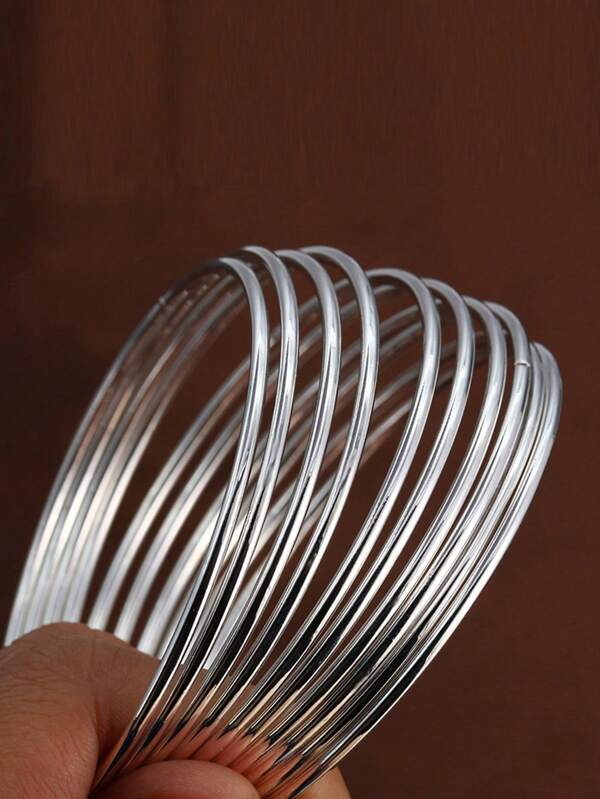 10pcs Women's Minimalist Silver Color Smooth Bangle Bracelets, Gifts For Women And Girls, Valentine's Day Gifts