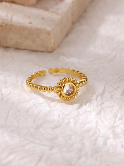 1 Stück Zirkonia-Perlen Sonnenring für Damen in Goldfarbe, Fingerring 2025, neues Modisches Hochzeits-Paar-Schmuckgeschenk