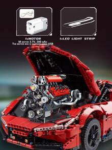Creative Supercar V8 Engine Building Block, Puzzle Engine Ornaments,Controllable Model Kit With LED Lights And Sound Effects,Desktop Display Models, Create Your Own Mini V8 Engine, Birthday Gifts, Building Block 665PCS/660PCS,Sports Car Engine Building Blocks