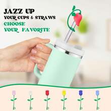 Straw Toppers For  Cup, Cute Straw Cover Cap Compatible With 20 30 40 Oz Tumbler And Water Bottles, 6 8 10mm Straws Accessories, 2Pcs Silicone Rose Flower For Women Girls Friends Gift (Pink)