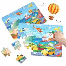 4-in-1 Lernpuzzle für Kinder von 3-6 Jahren - Themen Dinosaurier, Bauernhof, Prinzessin und Transport. Jeder Set enthält 1 Puzzle (24 Teile) und 1 Anleitung, entwickelt um die Neugier und Konzentration von Kindern mit einfachen Szenenillustrationen zu fördern. - Verschiedenfarbig - Übersicht 4