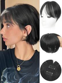 1 Stück zwei BB Clip gerade Pony Haarverlängerung, natürliches unsichtbares Kopfschwung-Stil, hitzebeständige synthetische Fasern, geeignet für den täglichen Gebrauch von Frauen
