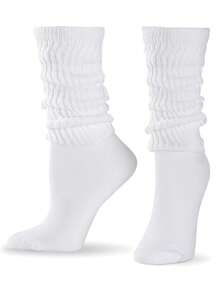 1/3/6双装女士纯色休闲宽松中筒袜，适合日常穿着，春秋季女士宽松针织袜，宽松袜，女士褶皱袜，女士短袜，女士中筒袜，圣诞礼物 - 白色 - 查看 2