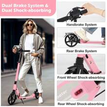 Kick Scooter, 200mm Big Wheels Scooter For Adults With Disc Brakes, Adult Scooters With Carry Strap And Double Shock Absorption, Foldable Scooters - Pink - View 7