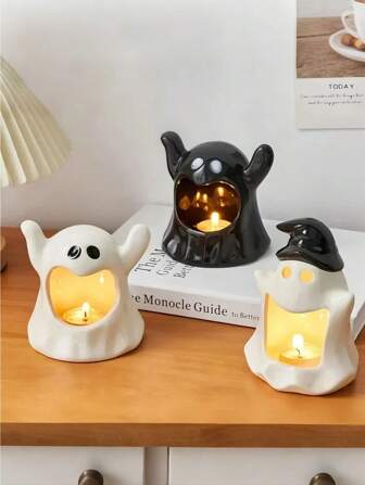 1 pieza - Candelabro de fantasma de Halloween, decoración de fantasma lindo, material de cerámica, ornamento de vela de aromaterapia creativa para escritorio de restaurante, decoraciones de ambiente, regalos pequeños para fiestas, regalos de cumpleaños, rellenos de regalos, fiestas de cumpleaños, decoraciones de habitación, decoraciones de pared, (algunas partes pueden ser aleatorias), artículos esenciales para festivales, otoño, Acción de Gracias, Halloween, Carnaval, accesorios de Halloween, fiesta de Halloween, Día Nacional, decoración de otoño para el hogar, decoración de Halloween, decoración de otoño