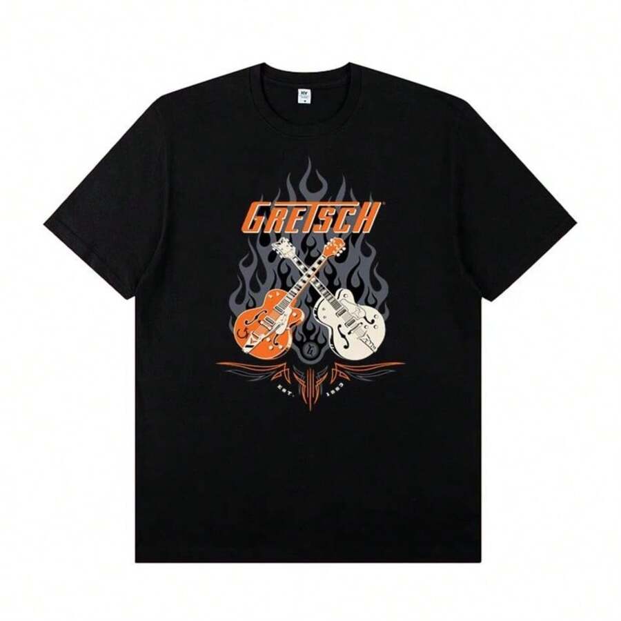 Gretsch Electric Guitar Instrument Peripheral T-Shirt Short Sleeve Rock Band Lead Singer Practice Costume Casual T-Shirt - màu đen - Xem 1