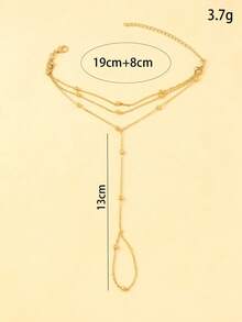 قطعة واحدة سلسلة معدنية متعددة الطبقات، باللون الذهبي، على طراز أوروبي وأمريكي، متصلة بحلقة للإصبع، تصميم راقي ونمطي ، سوار شاطئي للنساء