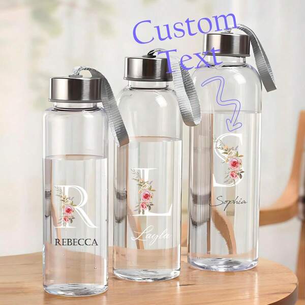 1pc Customized Water Bottle With Letters & Name, Minimalist Stainless Steel Lid & Plastic Cup, Multiple Capacities 300/400/500ml, Portable Outdoor Leak-Proof Sports Tumbler, Made Of AS Material, Unisex Design, Cold Juice/Coffee Cup, Personalized Graduation/Birthday/Holiday Gift