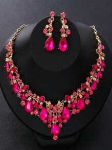1 Set 1 Pair Earrings + 1 Necklace Luxury Bridal Jewelry Set, Rhinestone Inlaid, Professional Jewelery For Women Party Accessories, Gift For Girl/Lady