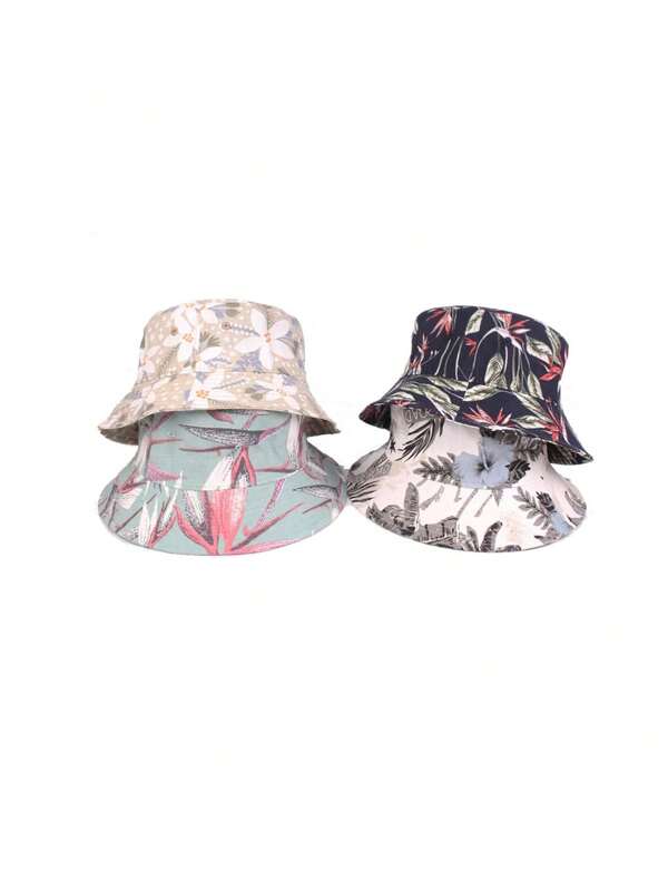 Unisex Botanical Print Bucket Hat, Summer Beach Vacation Casual Sun Hat