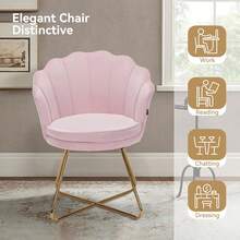 Nalupatio Upholstered Armchair Dining Chairs, Chair Dressing Table, Chair Velvet, Petal Back Armchair With Metal Legs Gold, Load Capacity Up To 150 KG - Hồng - Xem 2