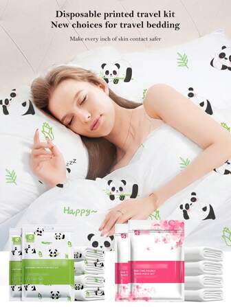 1 Set Disposable Travel Bedding, Train Berth Printed 3-4 Piece Duvet Cover Set For Hotels, SMMS Nonwoven Durable Anti-Dirt Single 3 PiecesSet, Suitable For Travel, Hotels, Short Rental Stays