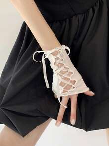 1 对女式 DIY 抽绳荷叶边袖套，Y2K 辣妹多巴胺可爱卡哇伊蕾丝个性化防紫外线多功能手套袖套，适合角色扮演、洛丽塔 JK 女孩装、日常穿着和万圣节拍照 - 彩色 - 查看 4