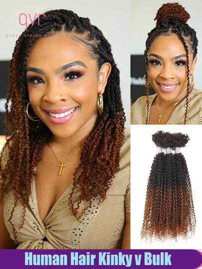 QVR QUEEN VIRGIN REMY 1 Paquete de Cabello Humano QVR Afro Kinky V a Granel para Trenzas Kinky Twist, Peinado de Crochet, Resaltado, Color Ombré, Passion Twist